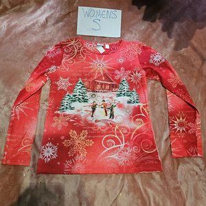 Womens S Holiday Editions Winter Wonderland Snowman Long Sleeve Graphic Tee NWOT